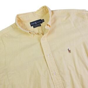 Vintage Ralph Lauren Yarmouth Button Shirt Men's 17.5 36/37 Yellow Flesh Pony